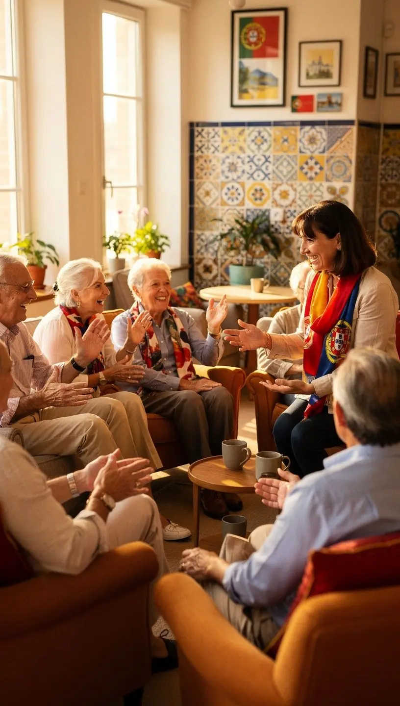 Older adults engaging in dance at a retirement club
